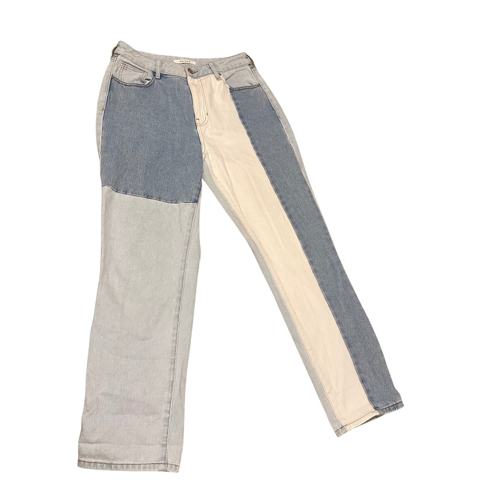 PacSun Mom Jeans 28 Colorblock Patchwork High Waisted Blue Cream Denim Retro